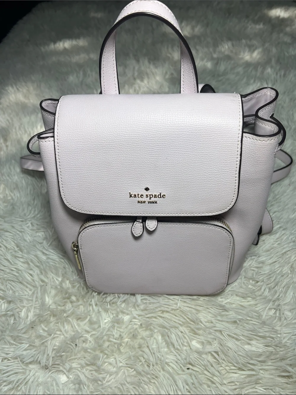 kate spade pale blush leather backpack with gold accents